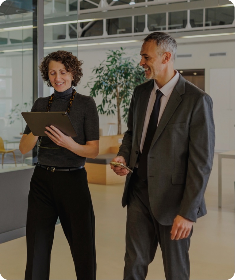 Two professionals discussing in office